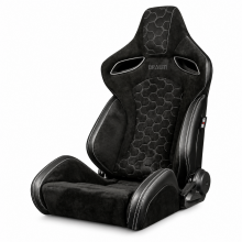 Braum ORUE-S Series Black Leatherette with Honeycomb Alcantara and White Stitching Reclinable Seats